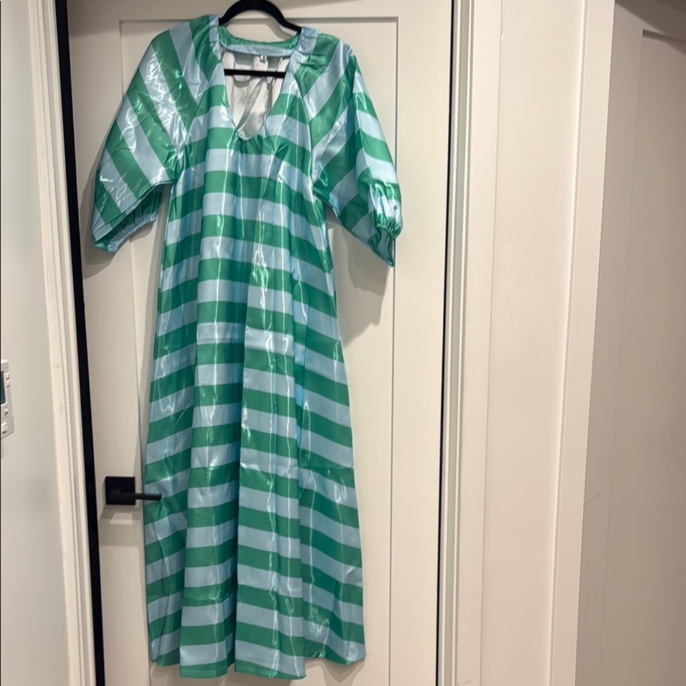 SHEIN Green and Mint Striped Long Sleeve Maxi Dress